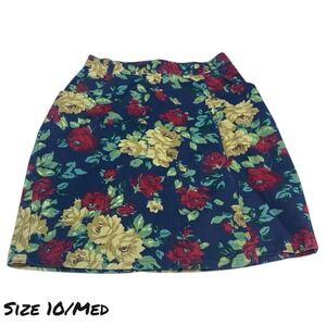 VTG 80s 90s Jeans Wear Floral Denim Skirt Rose Print USA Made Cotton Size 10 MED
